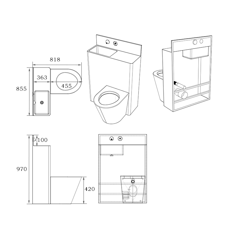 stainless steel combination toilet