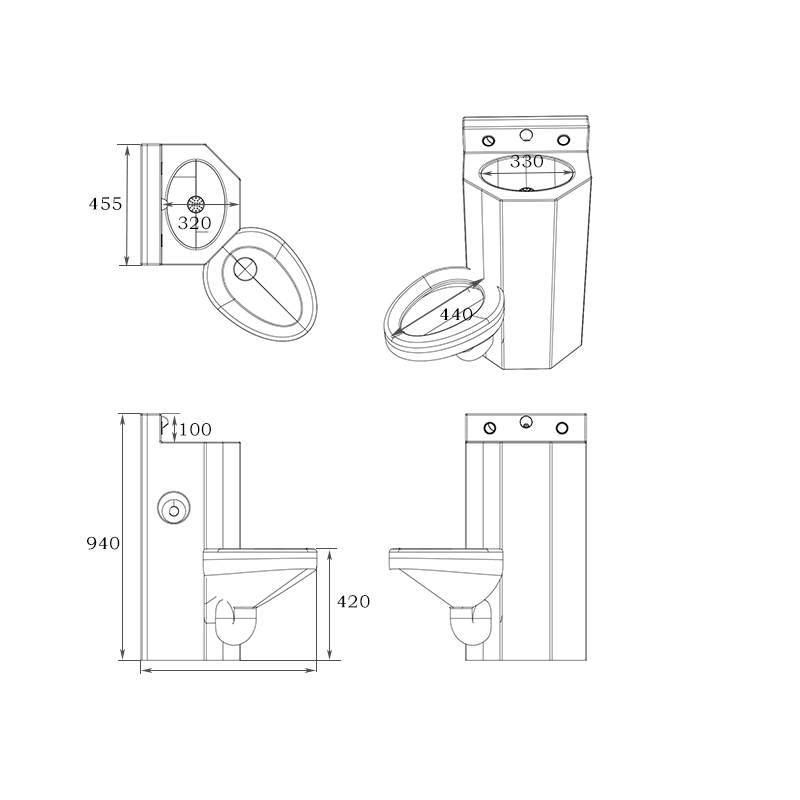 stainless steel combination toilet